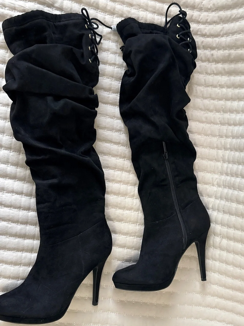 NIB Thalia Sodi Black Suede Over The Knee Slouch Heel Boots 6M